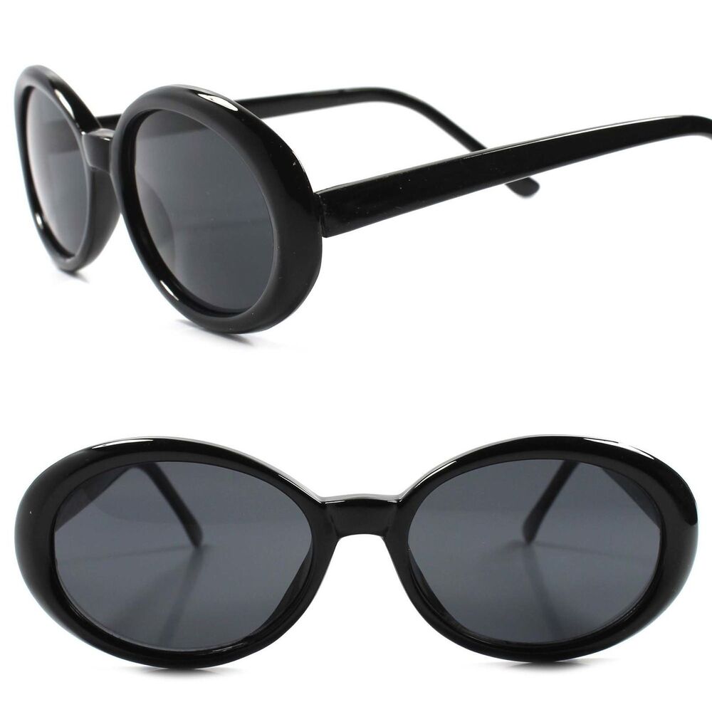 Classic Genuine Vintage Retro 80s Fashion Stylish Round Oval Black Sunglasses